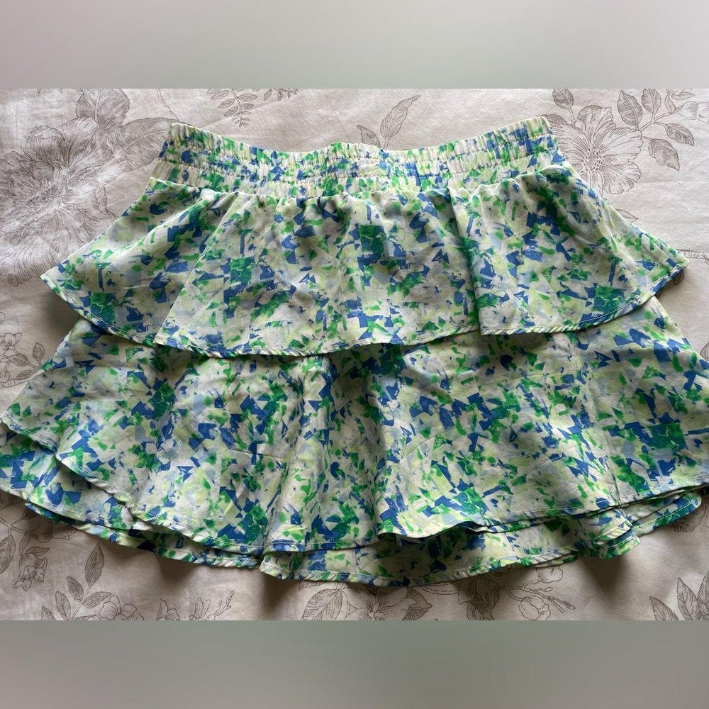Amour‎ Vert Nala Silk Ruffle Mini Skirt Small Revolve Club Going Out Coquette